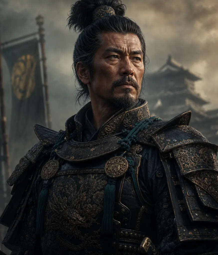 Samurai-General in dunkler Rüstung