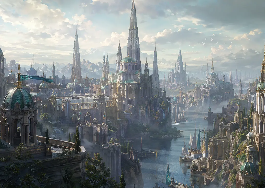 Weites Stadtpanorama mit Türmen